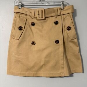 Spartina 449‎ Tan Belted Button Front A-Line Skirt with Shorts Size 2